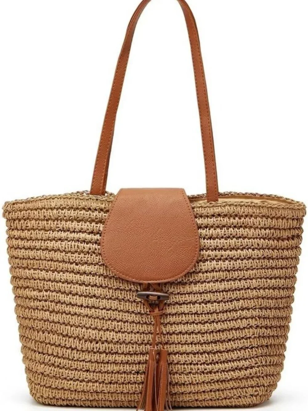 Large Hand-Woven Straw Beach Tote Bag for Women - Stylish Vacation Purse with